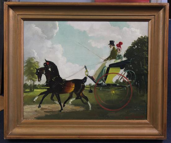 § Doris Clare Zinkeisen (1898-1991) Carriage in the park, 16 x 20in.